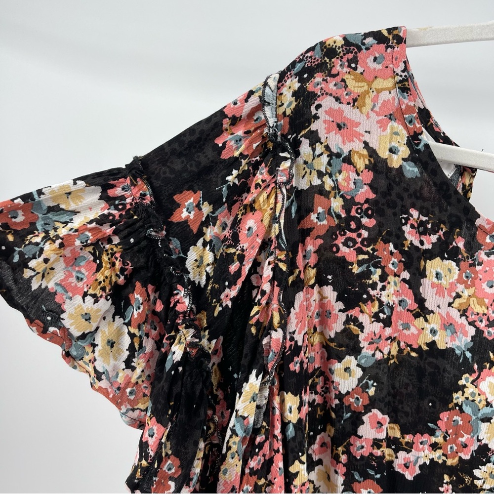 Maurices Black Floral Flutter Sleeve Lightweight Blouse Top, Women's 2X - Picture 3 of 8